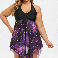 Женский цветочный принт плюс размер 5XL два предмета купальный костюм Женская Летняя Повседневная пляжная одежда праздничная одежда комплект танкини