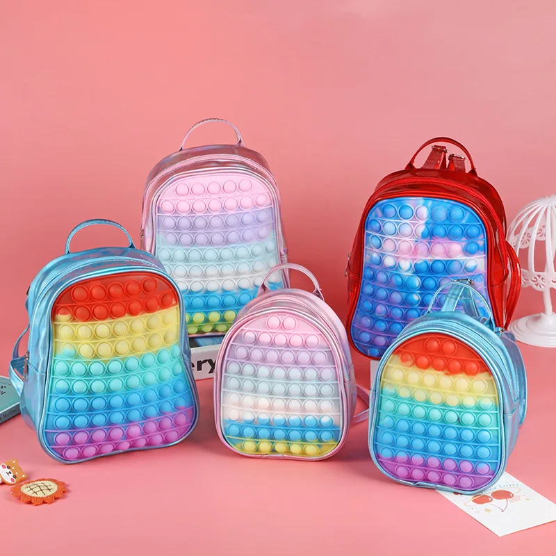 

Color Fidget Push Bubble Backpack Knapsack 3D Cute Mini Silicone Funny Bag Toys For Kids Girl And Boy