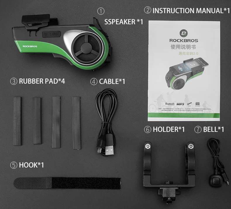 ROCKBROS Bike Bicycle Light Waterproof Phone Holder Bike Headlight Bluetooth Bell Speaker Bikeplayer USB Rechargeable Power Bank