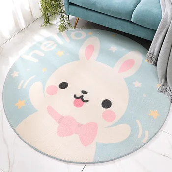 

2020 Round lamb velvet home floor mat carpet household cartoon children crawling mat bedroom non-slip bedside blanket rug
