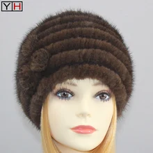 Горячая зимняя женская натуральная вязаная норковая меховая шапка женские зимние теплые ушные шапки модный головной убор из натурального меха норки