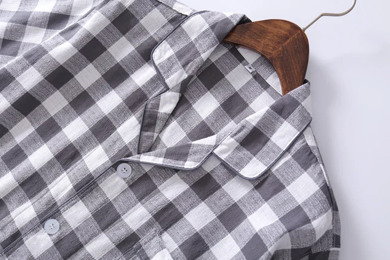 Summer New Plus size Men Casual Plaid Pajama sets Male 100%Cotton Sleepwear suit Men's Turn-Down collar shirt& Half Pants