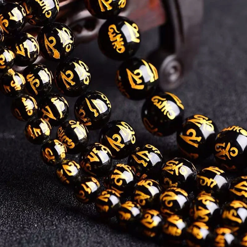 Feng Shui Gift Obsidian Stone Round Loose Beads Bracelet for man and women Handmade good Lucky Amulet Jewellery