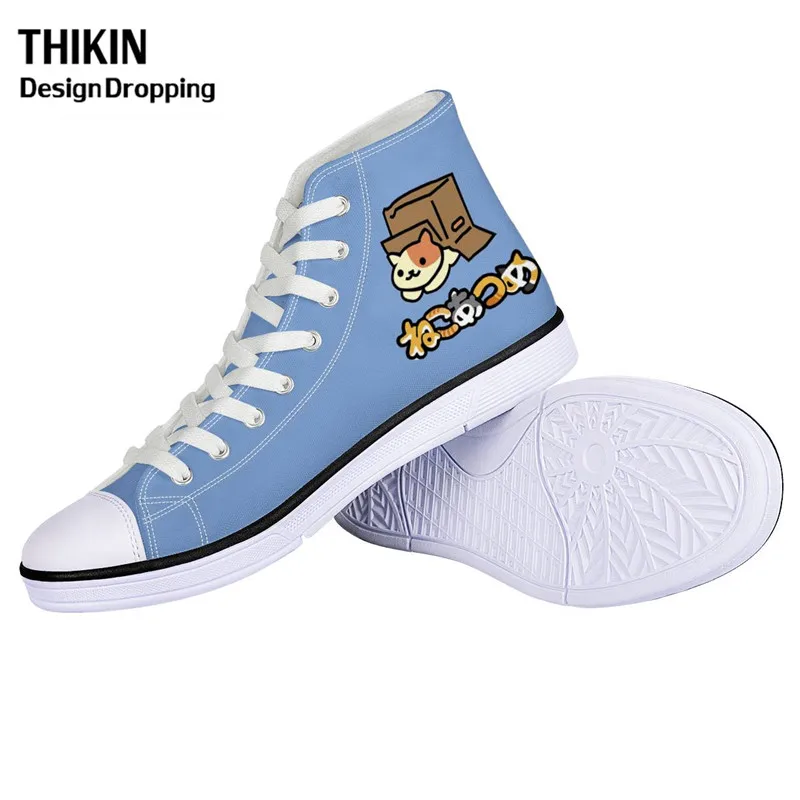 THIKIN Neko Atsume; спортивные кроссовки для студентов колледжа; женская обувь для отдыха из вулканизированной ткани с милым рисунком кота; парусиновая обувь на платформе - Цвет: as picture