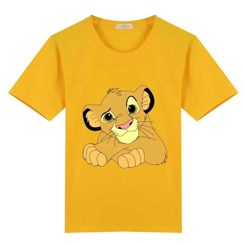 yellow Новое поступление, хлопковая короткая футболка с принтом льва, Симбы, на возраст 4, 6, 8, 10, 12 лет летние топы с рисунками для маленьких мальчиков и девочек, детская повседневная одежда - Цвет: yellow
