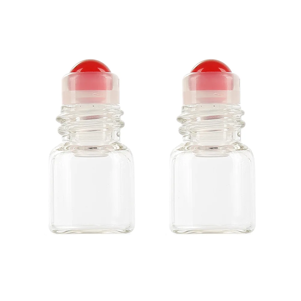clear red roller Флакон с эфирным маслом, ролик с искусственным драгоценным камнем, черная крышка, 1 мл, 2 мл, 3 мл, прозрачный янтарный флакон для путешествий, 100 шт./лот, P244 - Цвет: clear red roller