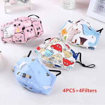 

4pcs Cartoon Children Mouth Mask Kids Breath Valve Breathable Mask Dustproof Mouth-Muffle Respirator Face Masks