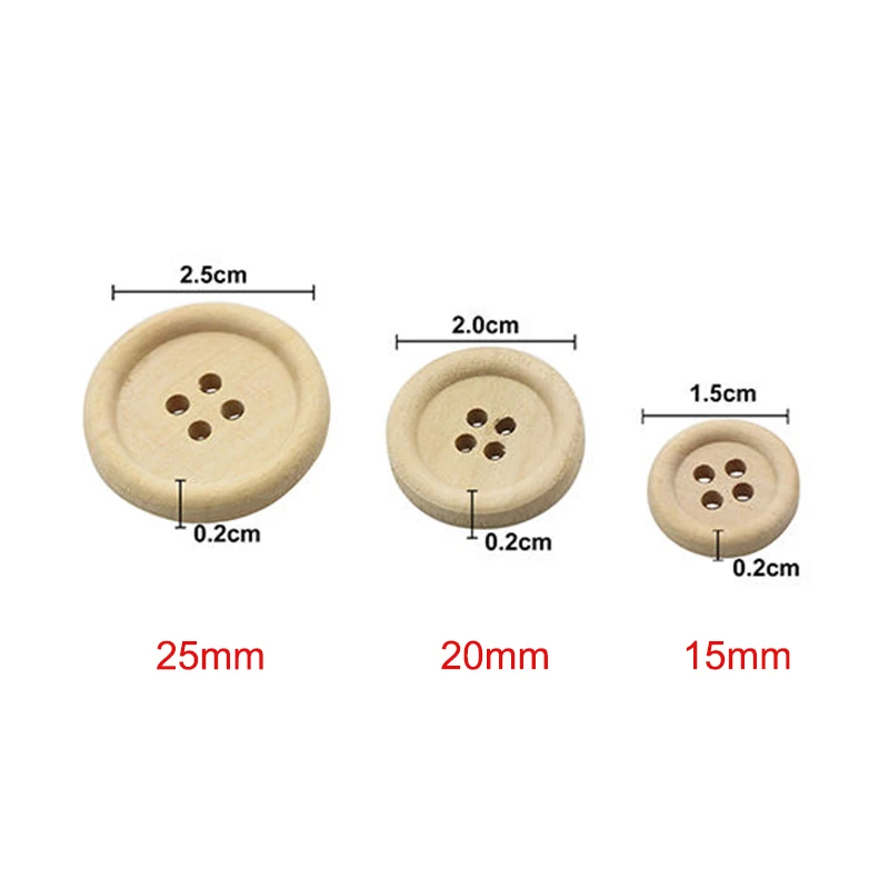 50 Pcs Wooden Buttons Natural Color Round 4 Holes Buttons Sewing Scrapbooking Home DIY Sewing Accessories 15/20/25mm 6