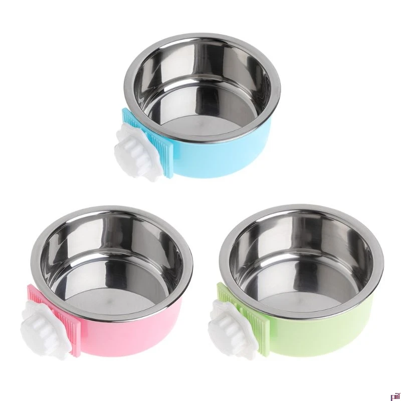 Миска для домашних животных Кормушка для воды и корма кошек собак щенков подвесная клетка посуда из нержавеющей стали