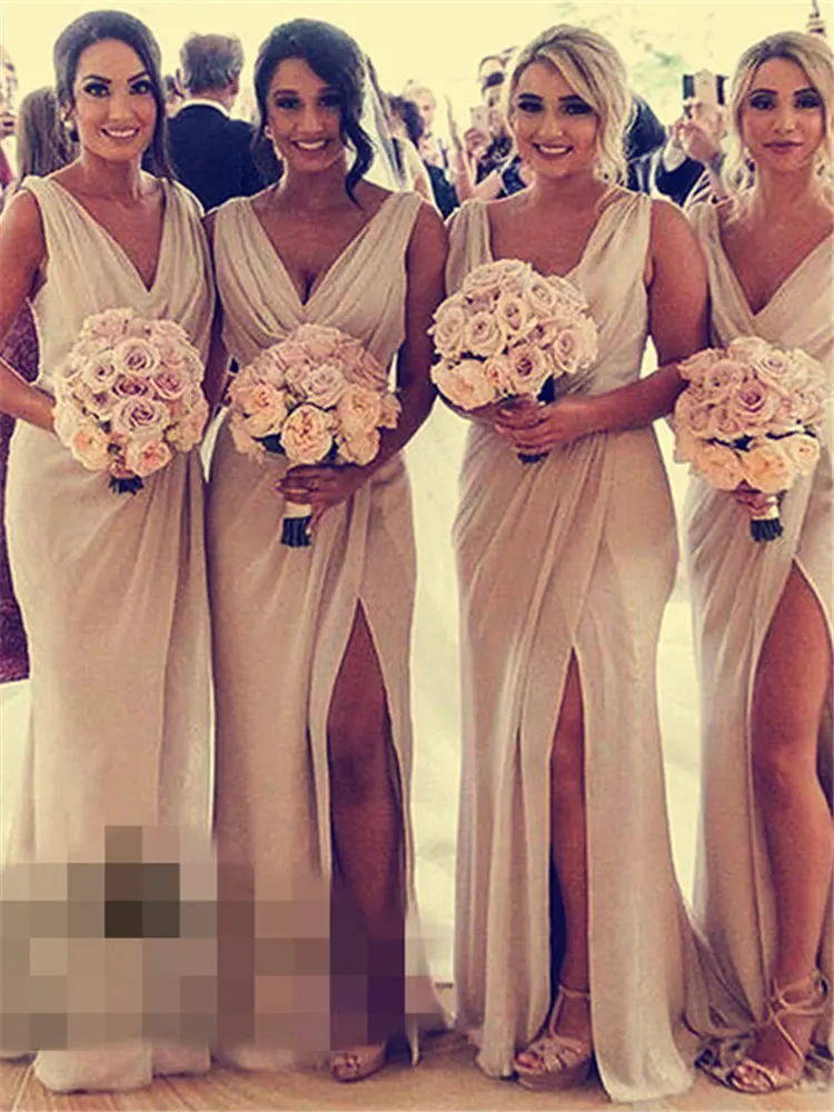 Mrs win Элегантные платья невесты шифон Vestido Madrinha для девочек плюс размер сплит женское свадебное платье до 50 HR066