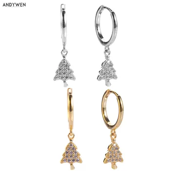 

ANDYWEN 925 Sterling Silver Drop Earring 2020 Green Plant Ohrringe Christmas Tree Drop Piercing Earrings for Party Jewelry