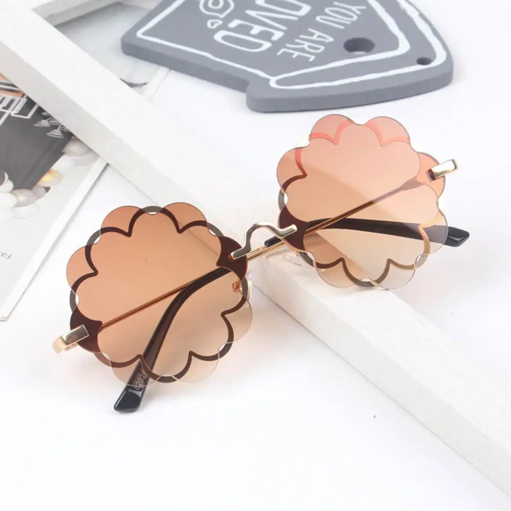 Tea gradient Модные детские очки детские солнцезащитные очки с круглым цветком Gafas без оправы Детские UV400 Kawaii солнцезащитные очки для девочек и мальчиков Oculos De Sol - Цвет линз: Tea gradient
