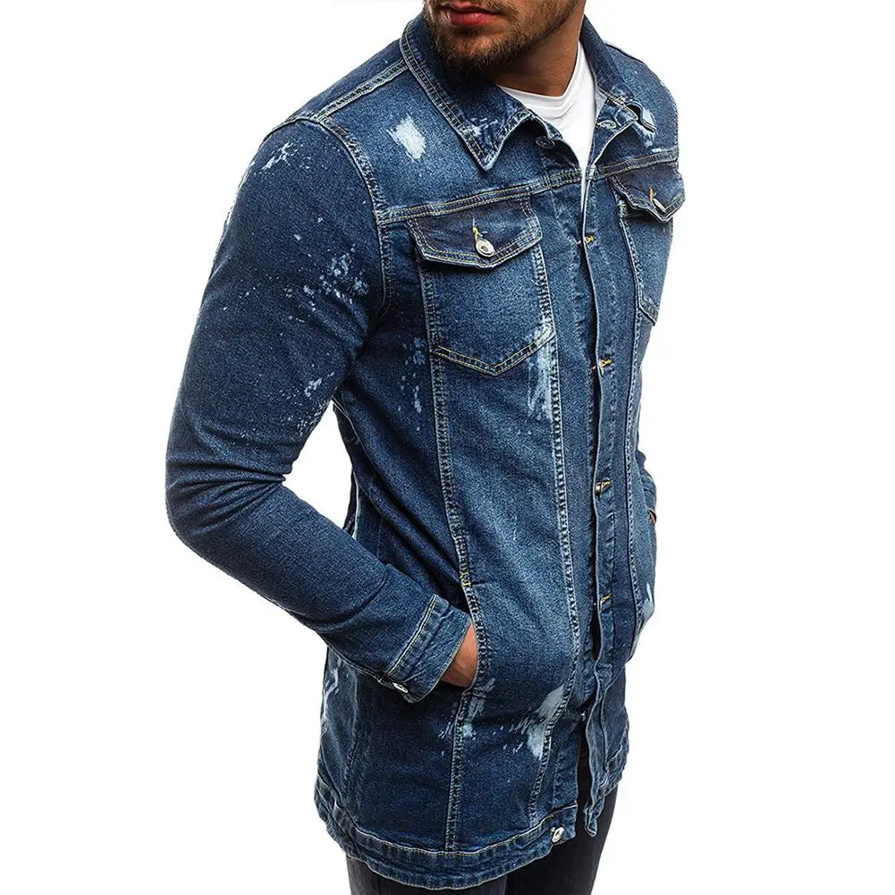 Yfashion модный мужской жакет, верхняя одежда, измельченная джинсовая куртка, потертая тонкая средняя длинная ковбойская куртка, мужские пальто