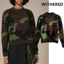 Увядшие зимние свитера для женщин pull femme английский стиль high street elstic camouflage с круглым вырезом короткие свитера женские пуловеры Топы