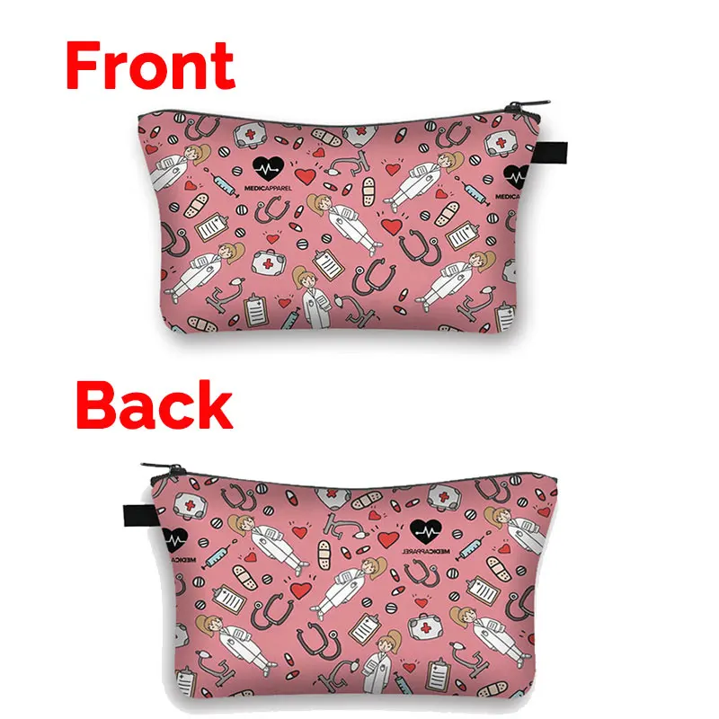 Nurse ECG Printing Cosmetic Bag Hot Sale Cartoon Doctor Woman Coin Purse Cosmetic Storage Bag Travel Cosmetic Case 5