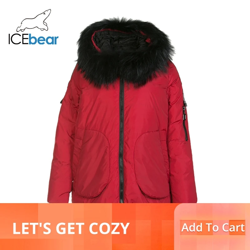 

ICEbear 2019 new winter long women's down coat fashion warm ladies jacket hooded brand ladies clothing GN118125P