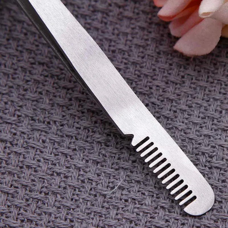 1Pcs Eyebrow Tweezer With Eyebrow Brush Comb Stainless Steel Eyelashes Extension Tweezers Double Eyelids Pinzette Clip