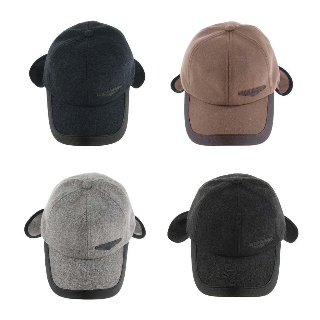 Fashion Vintage Men's Winter Autumn Warm Woolen Peaked Baseball Cap Hat with Foldable Earmuffs