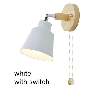 white switch Скандинавский деревянный настенный светильник прикроватный E27 бра настенный светильник для спальни дома коридора 4 цвета с переключателем свободно вращающийся настенный светильник - Цвет абажура: white switch