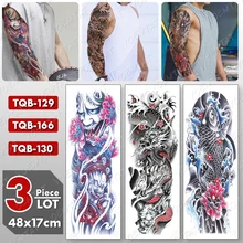 

3 pcs/lot Large Arm Sleeve Tattoo Japanese Dragon Waterproof Temporary Tatto Sticker Carp Body Art Full Fake Tatoo Women Men