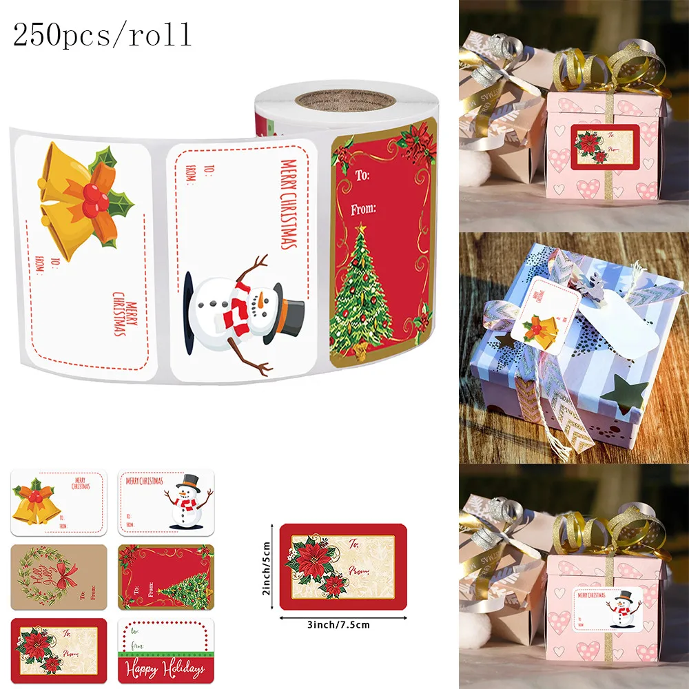 

250pcs/roll 6-designs 2*3 Inches Diameter Adhesive Christmas Gift Xmas Blessing Stickers Sealing For Envelop Gift Package Decor