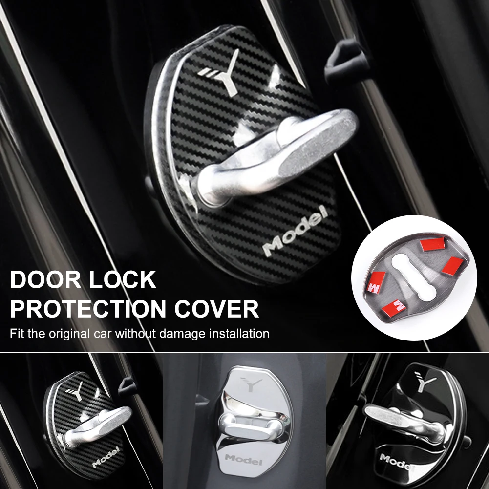 Yunhigh Carbon Fiber Door Lock Striker Cover with 3M Adhesive Backing Lock Protector Buckle Decorative Cover for Model 3 