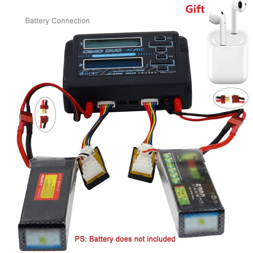 cargador de batería lipo con auriculares para RC, modelo C240 DUO AC 150W DC 240W, doble canal 10A RC Balance, para juguetes|Cargadores de batería de dron| -