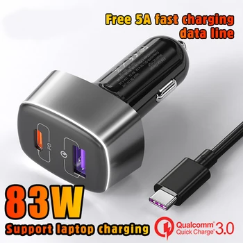 

83W Dual USB Car Charger Type C PD 3.0 + QC 3.0 USB Charger Fast Charging Adapter + Cable for iPhone 11 Pro Xiaomi Huawei