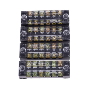 

New 4 Pcs 15A Dual Row 6P Screw Connector Electric Barrier Terminal Block