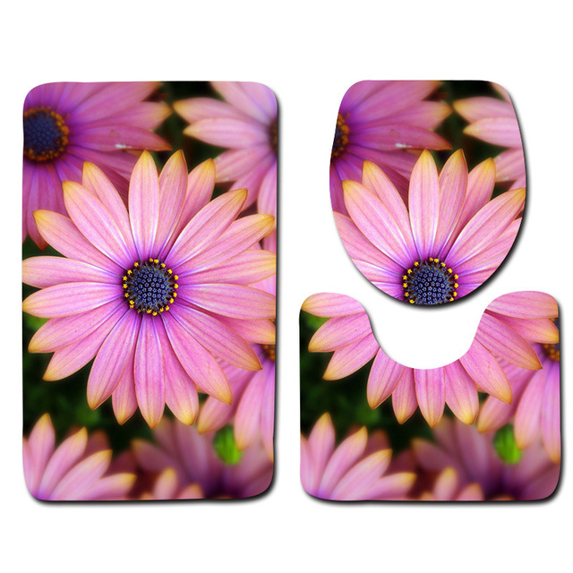 Flower Bathroom Mat Toilet Three-piece Anti-slip Mat Bathroom Mat + Contour Carpet + Toilet Cover Absorbent Cover Baño