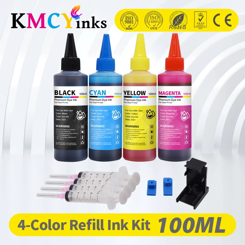 Kmcytinas para Impressora hp Kits de Tinta de Recarga para hp 304 xl 301 xl 300 xl 302 xl 303 xl 901 350 351 336 62 xl