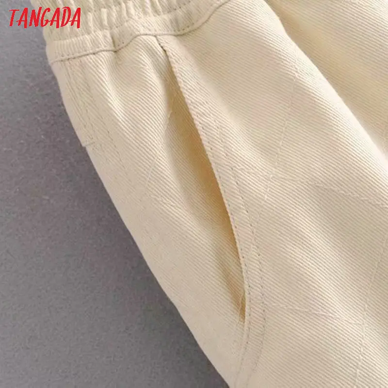 Tangada, модные женские свободные бежевые джинсы, длинные брюки, растягивающиеся на талии, свободные уличные Женские джинсовые штаны 6P19
