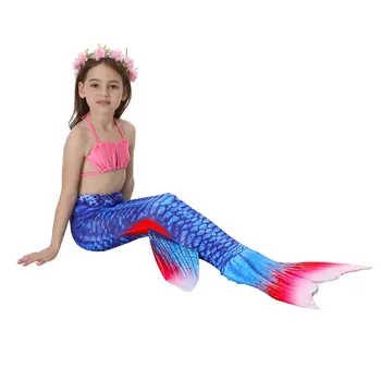 

Blue Princess Mermaid Tail Bikini Bating Suit Swimmable Mermaid Swimming Suit with Monofin Garland for Girls
