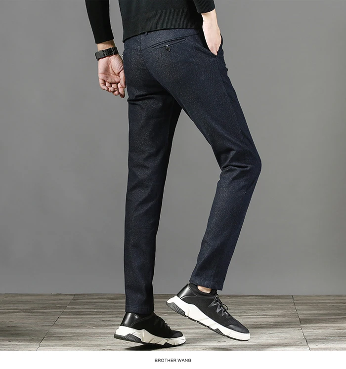 Brother Wang 2019 осень и зима новые мужские повседневные брюки бизнес мода Slim Fit утепленные брюки мужские брендовые черные темно-синие