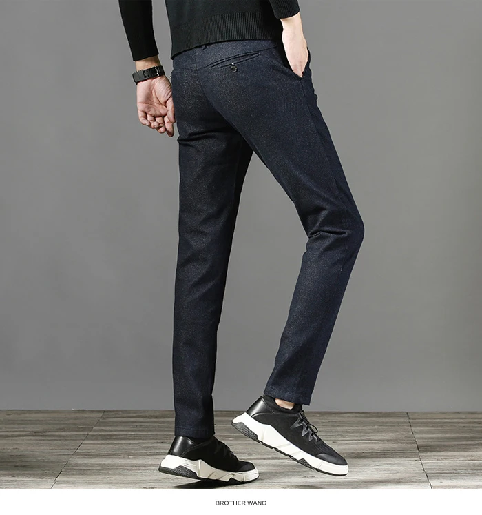 Brother Wang осень и зима новые мужские повседневные брюки бизнес мода Slim Fit утепленные брюки мужские брендовые черные темно-синие