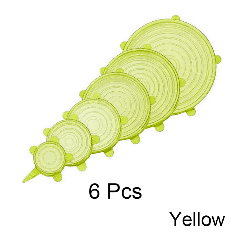 yellow-6pcs 6-шт силиконовый чехол для кухни многоразовый высокотемпературный холодильник для хранения продуктов в различных размерах контейнеров - Цвет: yellow-6pcs