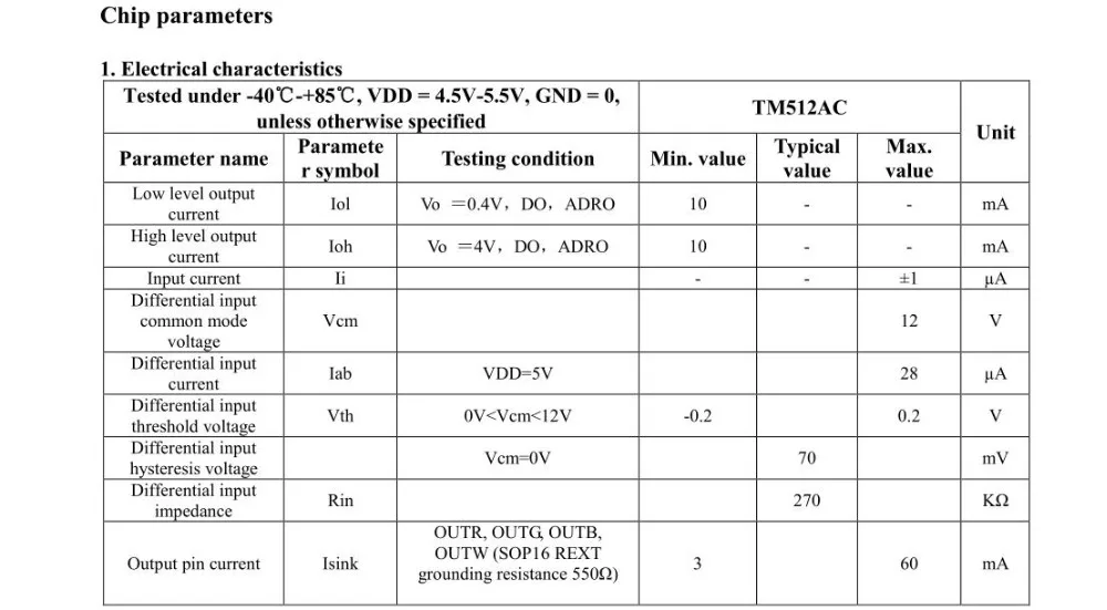 TM512AC-SOP16/TM512AC-SOP10; светодиодный чип DMX512 дифференциальный параллельный протокол