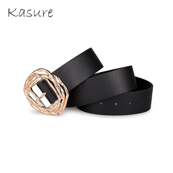 

KASURE New Brand Design Geometric Metal Buckle Belt For Woman Luxury Skirt Waistbelt Golden Exquisite Black Jeans Female Belts