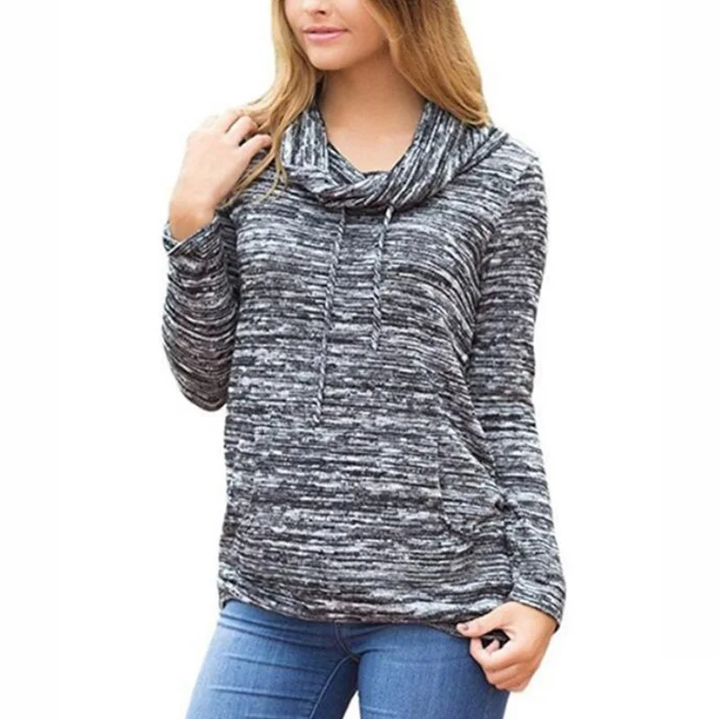 Light grey Spring Autumn Pocket Casual Long Coat Women T-Shirt Round neck Long-Sleeved Slim Ladies fashion Streetwear T-shirt Top - Цвет: Light grey