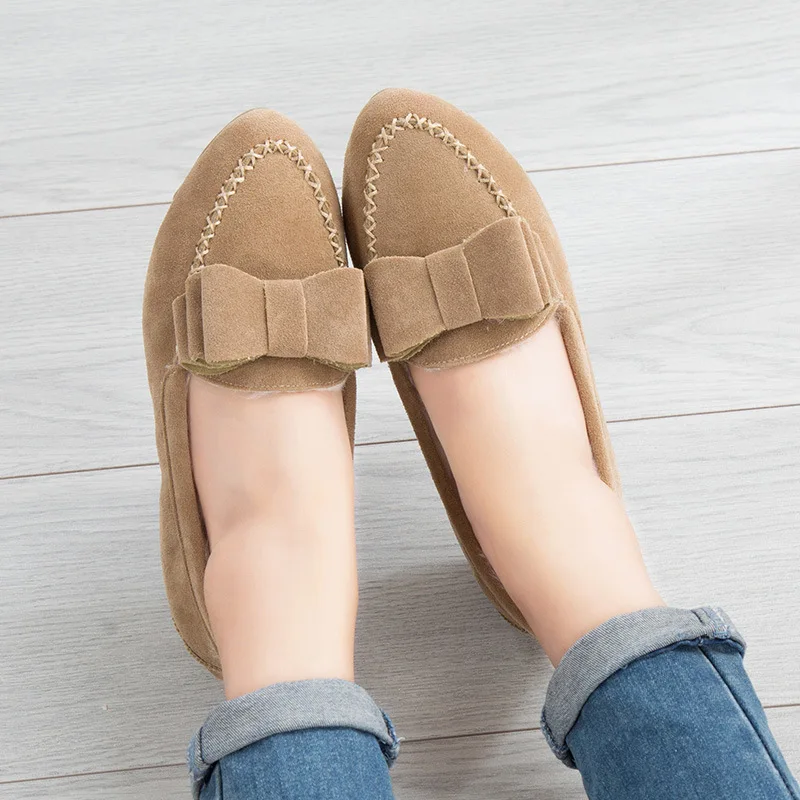 

2019 Winter Warm Moccosins Women's Elevator Korean-style Foot Covering plus Velvet Shoes Bow Low-Cut Slanted Heel Casual Shoes