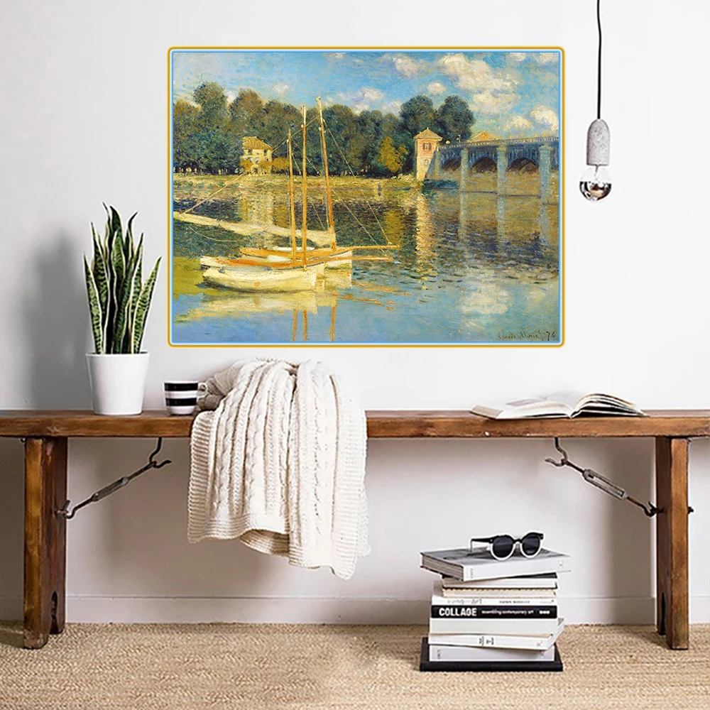 Citon Claude Monet《The Argenteuil Bridge》Canvas Art Oil Painting Artwork Picture Modern Wall Decor Home Living room Decoration | Дом и сад