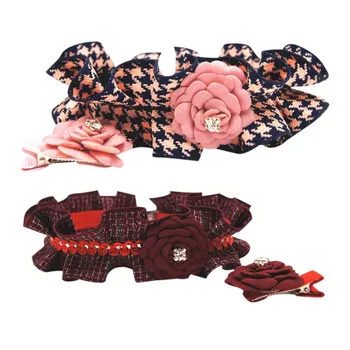 

Puppy Dog Bowknot Flower Decoration Collar Cat Neck Strap Necklace Pet Chain for Pets Chihuahua Teddy with Bell