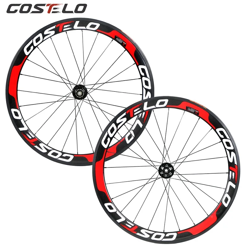 red tubular Costelo через ось 6 Болт дисковый тормоз карбоновые колеса для шоссейного велосипеда 700C 50 мм Clincher углеродная колесная труба 25 мм u-образный циклокросс - Цвет: red tubular