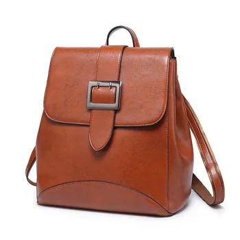 

2019 New Women'S Backpack Fashion Oil Wax Leather Bag Korean Version Of The Backpack Shoulder Diagonal Female Bag