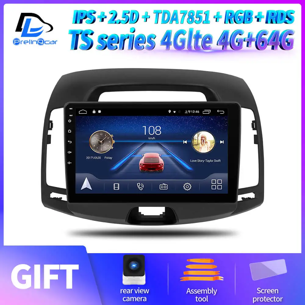 TS 4G64G An8.1 Prelingcar ForHyundai Elantra 4 HD 2006-2012 лет android 9,0 Автомобильный gps радио мультимедиа no 2 din монитор видео плеер навигация - Цвет: TS 4G64G An8.1
