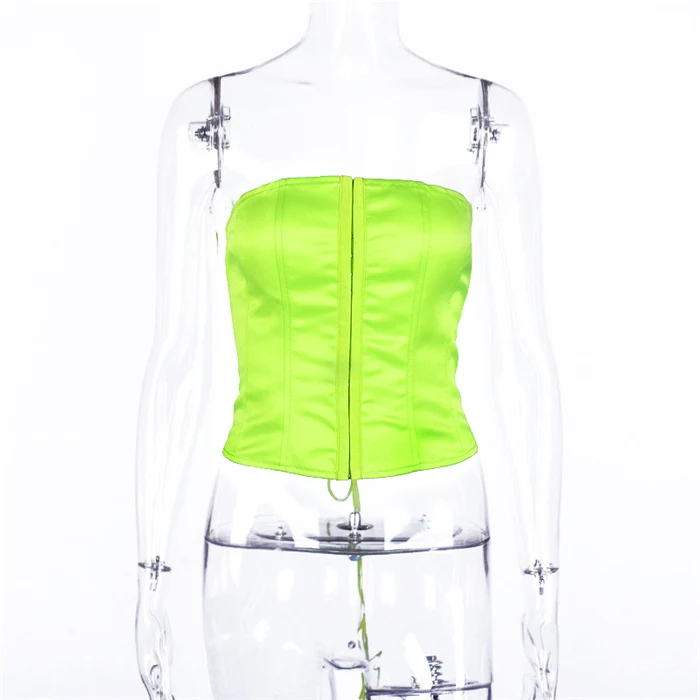 Solid Strapless Tube Top Women Sexy Backless Criss Cross Lace Up Stretchy Tops Bodycon Bottoming Vest Chic Streetwear Tank Top - Цвет: Зеленый