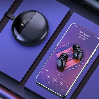 

Led Display In Ear Earphone Round Style Bluetooth V5.0 Touch Control Earbuds With Ring Portable Headset For Android Ios