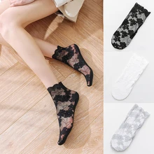 

Women Invisible Socks Transparent Thin Ladies Lace Jacquard Boat Socks Japanese Sweets Non-slip Shallow Socks Slippers носки