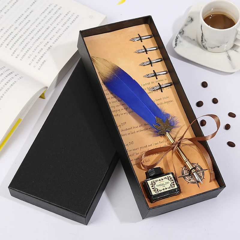 Европейская ретро Высококачественная перьевая ручка dip pen английская Подарочная коробка, Рождественский подарок коллегам, чтобы отправить пару подарков - Цвет: Blue