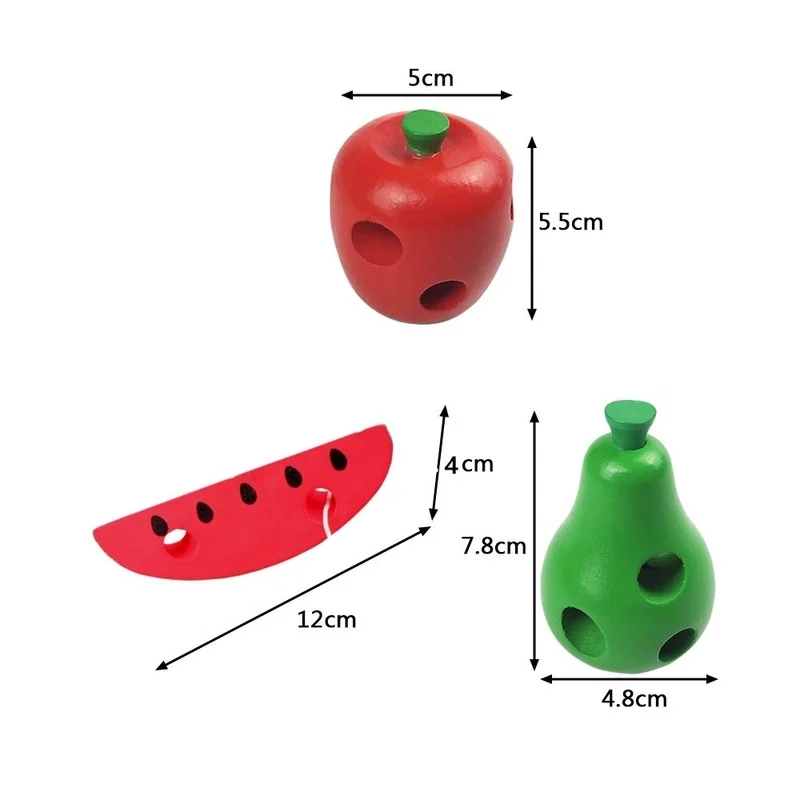 1 шт. деревянные развивающие игрушки мышь нить для детского сада 3D фрукты игрушка Монтессори обучающие средства раннего обучения математическая игрушка